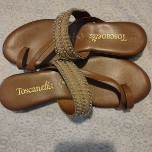 Toscanella Brown Beaded Strap Sandals